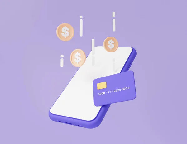 Moeda Pagamentos Online Flutuando Smartphone Com Cartão Crédito Pagar Transação — Fotografia de Stock