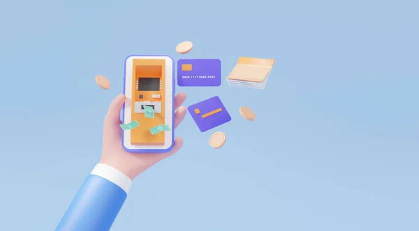 Handheld Telefon Auf App Mobile Banking Konto Einzahlungsautomaten Auf Smartphone — Stockfoto