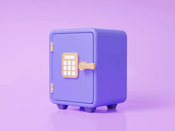 Purple safe box icon with earnings concept. finance saving money, cost, budget fund, deposit, cartoon style on pastel background, privacy locker secret, safety protection. 3d render. illustration