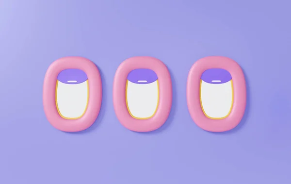 Три Окна Самолета Фиолетовом Пастельном Фоне Дизайн Сцены Элемента Внутри — стоковое фото