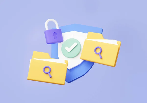 Schutzschild Symbol Und Häkchen Mit Sicherheitsordner Dokument Online Passwortschutz Dateispeichersystem — Stockfoto