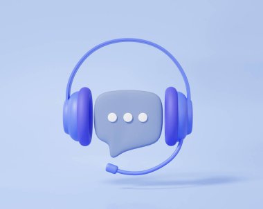 Pastel arka planda 3 boyutlu çağrı merkezi müşteri hizmetleri simgesi. Telefon görüşmesi, sosyal medya, danışman konuşma konsepti. En az sevimli çizgi film kadar yumuşak. 3d resimleme