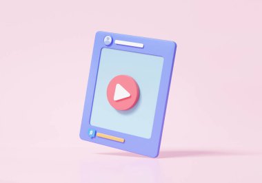 Pembe arka plan kablosuz sosyal medya bağlantısında süzülen modern ekran görüntülü 3D ikon post entertainment online multimedia. Takip et, afiş, reklam. 3d resimleme
