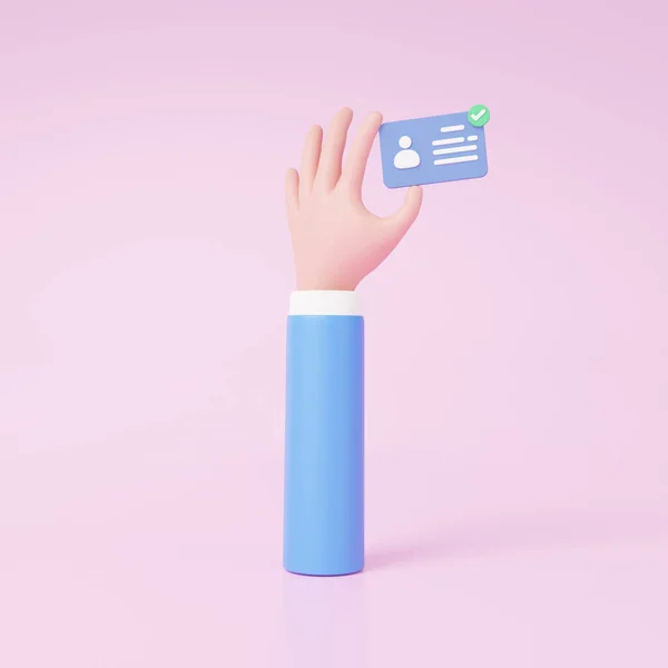 Hand Holding Identification Card Man Pink Background Verify Identity Concept — Stock Photo, Image