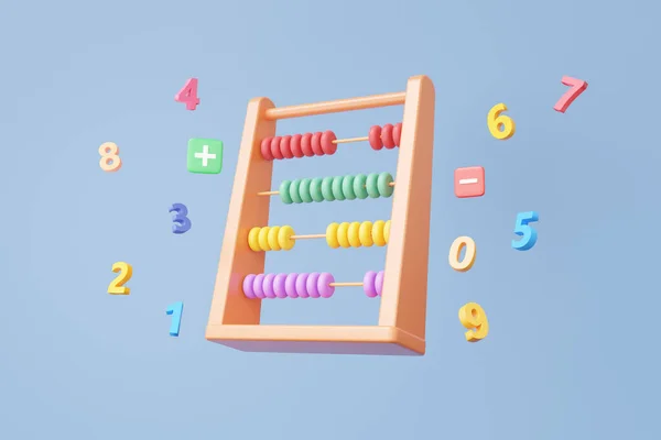 Abacus Барвистий Символами Математики Плюс Мінус Множення Плаває Блакитному Фоні — стокове фото