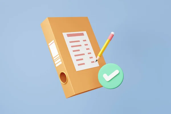 Bleistift Markieren Checkliste Dokument Ordner Management Konzept Schwebt Auf Pastell — Stockfoto