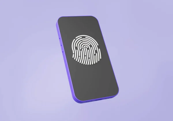 Stock image 3D touch Id unlock app verify identity concept. fingerprint login mobile phone personal privacy, technology cyber security protection, secure identification, verification. 3d render illustration