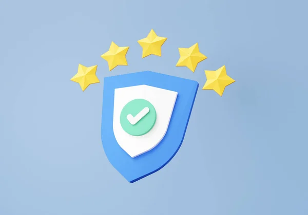 Блакитний Щит Захисту Значок Знак Перевірки Безпекою Ятизірковий Бал Рівня — стокове фото