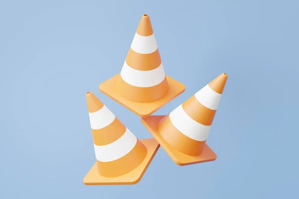 Oranje Verkeerskegels Pictogram Drijvend Paarse Achtergrond Concept Van Ongevallenpreventie Voorzichtigheid — Stockfoto