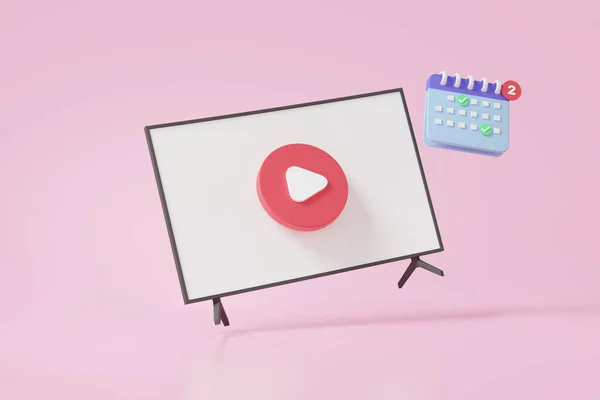 Потокового Мультимедийного Телевизора Иконка Современного Воспроизведения Календарем Плавающих Розовом Фоне — стоковое фото