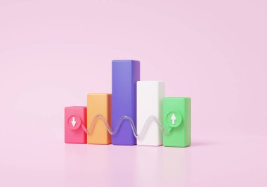 İyimserleştirme başarılı finans grafiği eğitimi gelecekteki konsepte iş büyütme gelişimi yatırımı için grafiği oluşturur. Büyüme hedefi stratejisi planlama. Finansal karikatür. 3d resimleme