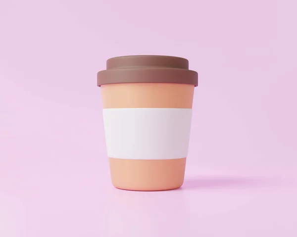 Мінімальний Мультиплікаційний Стиль Одна Порожня Паперова Чашка Кави Ізольована Рожевому — стокове фото