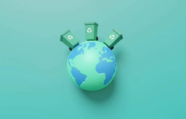 Jord Vård Med Gröna Papperskorgen Återvinna Symbol Grön Pastell Bakgrund — Stockfoto