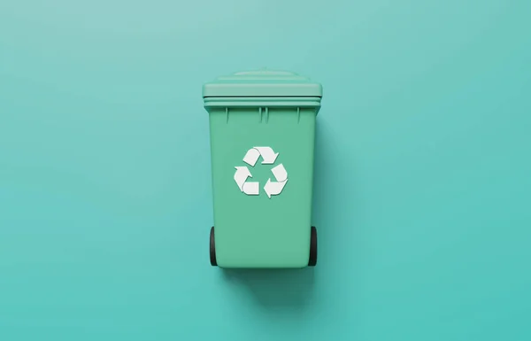 緑のパステルの背景 環境コンセプト上の緑のゴミリサイクルシンボル 生物生態系の保護 地球のケア 廃棄物 コピースペース 3Dレンダリング図 漫画のミニマルスタイル — ストック写真