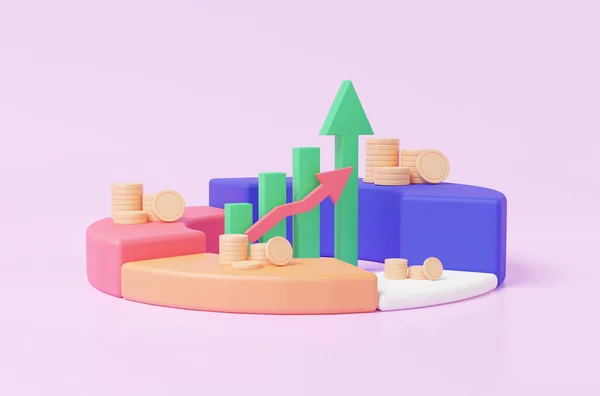 Gráfico Gráfico Analítico Crecimiento Con Pila Monedas Concepto Marketing Crecimiento —  Fotos de Stock
