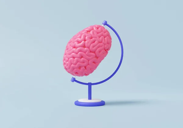 アナトミー教育3D脳アイコン天才イノベーションクリエイティブアイデア 発明ヒト脳解剖モデル科学医学生物学 空の青い背景に関する将来のイノベーション 3Dレンダリングイラスト — ストック写真