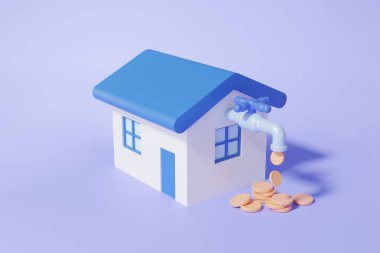 Pasif gelir çoklu akış depozito ev parası tasarruf yatırım fonu yönetim kavramı. Mali destek, gayrimenkul işi yatırımı. Çizgi film elemanları. 3 Boyutlu resimleme