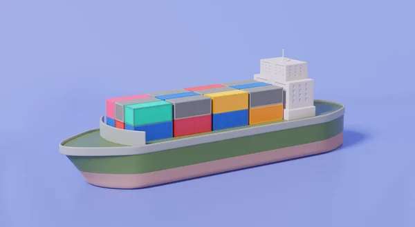 3D isometric sealoading container ship delivery transport logistics service concept. Cargo ship import export Integrated warehousing and transportation service, maritime shipping, banner. 3d rendering