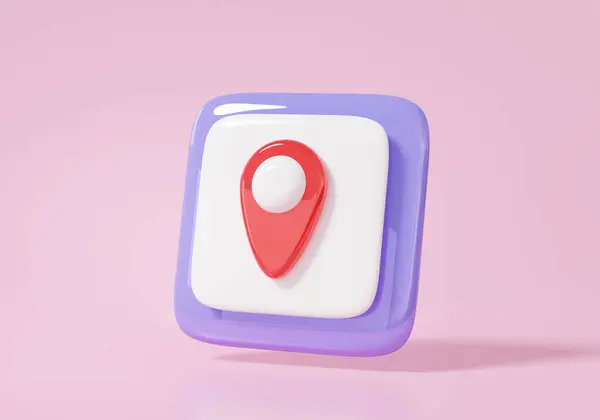 指尖图标符号和技术地图定位搜索Gps 旅游导航概念 粉红背景 简约的卡通风格可爱流畅 3D渲染 — 图库照片