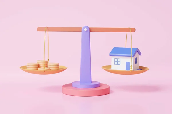 Cartoon Minimale Haus Und Stapelmünzen Idee Vergleich Gewichtsbalance Immobilienfinanzierung Business — Stockfoto
