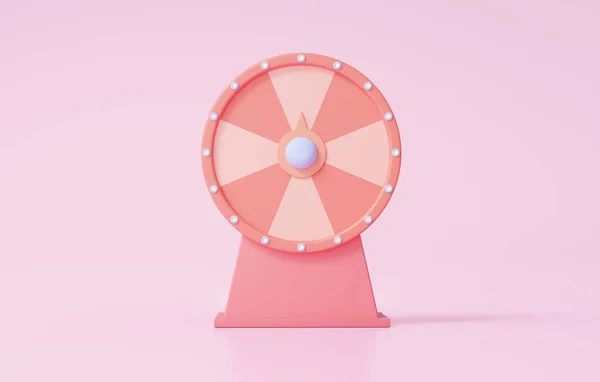 3D fortune spin wheel icon simple symbol isolated on pink background. business online promotion marketing entertainment risk gamble event, cartoon minimal style elements. 3d rendering illustration