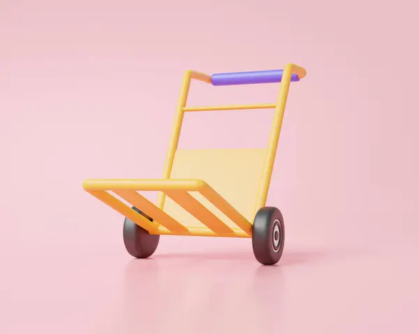 Hand trolleys used in warehouse on pink background. distribution shipping warehouse customer package delivery transportation. 3d render illustration