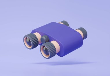 Mor arkaplanda 3 boyutlu dürbün simgesi izole edildi. Dürbün tasarımı minimal stil kapsamı gözetleme amaçlı macera turizmi. 3d resimleme ögeleri