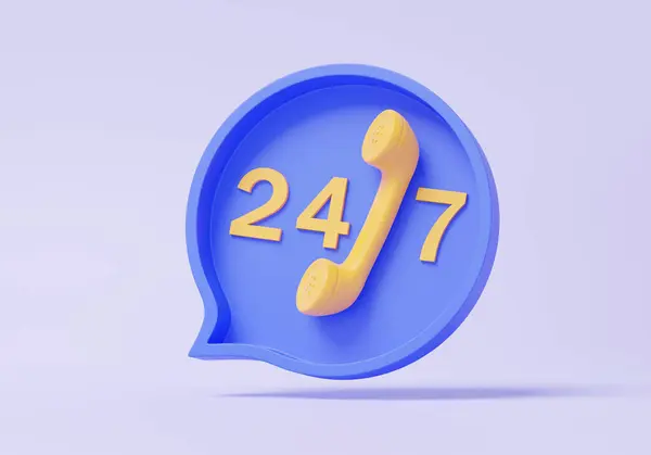 Call center customer service 24 hours icon on pastel background. helpdesk chat phone contact bubble social media 24 hours 7 days a week support consultant talk concept. 3d render illustration