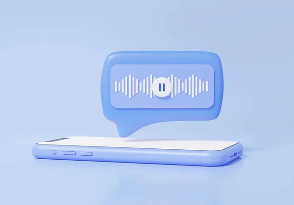 Audio chat voice message bubble via app on smartphone speech sound wave social media online concept with show chat, message, sms, communication, cartoon minimal cute smooth. 3d rendering illustration