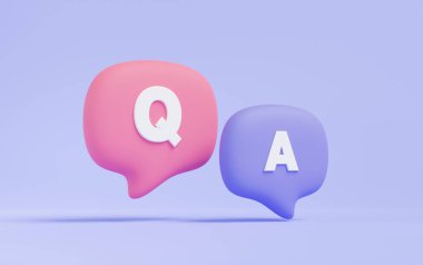 İleti operatörü mor arkaplandaki kişilerle sohbet etmeye yardımcı olur. Soru-Cevap Çözüm Bilgilerini Sor, Danışman Konuşma Konseptini Destekle. Soru işareti. En az sevimli çizgi film kadar yumuşak. 3d resimleme