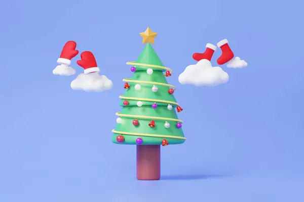 Viering Santa Vrolijke Kerstmis Feestelijke Design Elementen Kerstboom Mooie Ornamenten Stockfoto
