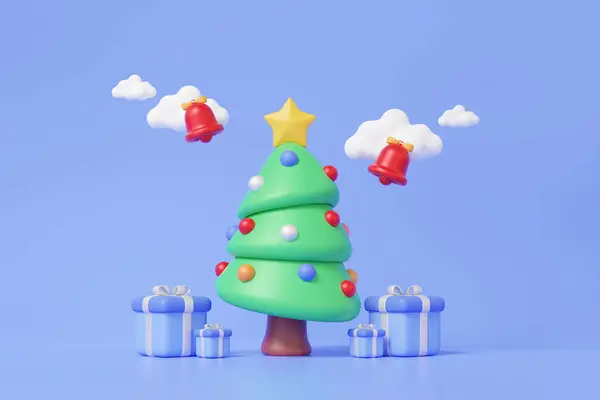 Kerstboom Met Geschenkdoos Vrolijk Kerstfeest Gelukkig Nieuwjaar Promotie Banner Kerstmis Rechtenvrije Stockfoto's