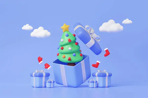 Счастливого Рождества Новым Годом Открытая Подарочная Коробка Xmas Праздничные Элементы Стоковое Изображение