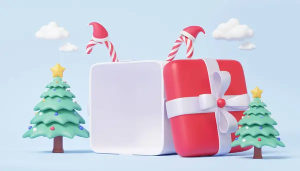 Open Geschenkdoos Kerstmis Feestelijke Design Elementen Boom Mooie Ornamenten Vakantie Stockfoto