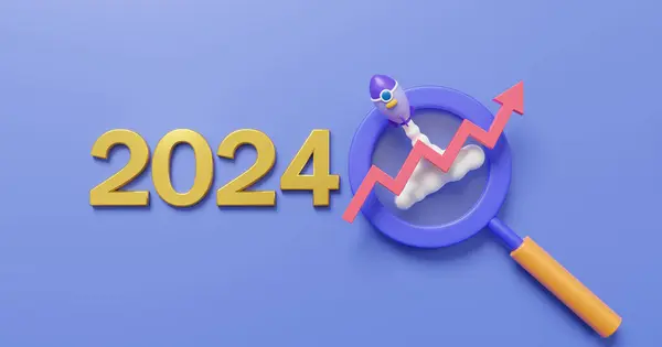 Новым 2024 Годом Увеличитель Поиска Видение Целевой Торговли Роста Фондовых Лицензионные Стоковые Фото