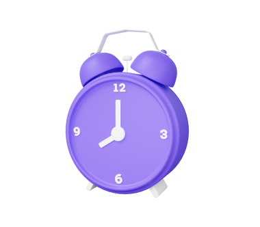 Mor saat analog saat göstergesi saat 8 yönünde yalıtılmış bir şekilde yüzüyor. Minimum çizgi film sevimli, pürüzsüz yaratıcı konsept. 3D görüntüleme. resimleme