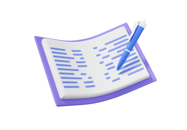 İzole edilmiş arkaplanda kalemi olan kitabı aç. Okuma eğitimi online eğitim konsepti. pankart, 3D resimleme