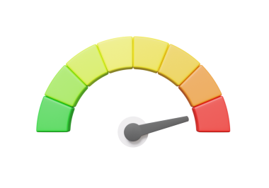 Arrow puanı yüksek hız kırmızı hız göstergesi ikon performansı, işaretçi derecelendirme risk kredi seviyeleri, metre, izole arka planda takometre. Minimum çizgi film. 3d resimleme