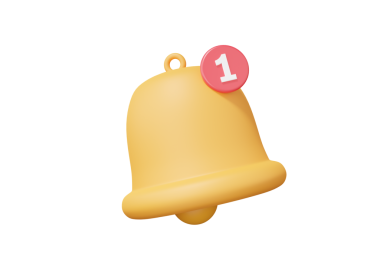 İhbar çanı sarı hatırlatma uyarısı bir listedeki sosyal medya minimal çizgi film biçimi izole arka planda yüzüyor. Kompozisyon reklam konsepti. 3B görüntüleme