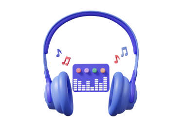 İzole edilmiş arka planda notaları olan üç boyutlu kulaklık simgesi. Podcast ses dinleme eğlencesi, müzikal stüdyo karaoke konsepti. 3d resimleme en az çizgi film biçimi ögeleri