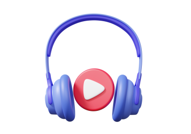 İzole edilmiş arka planda video eğlencesi oynatılıyor. Kulaklık, podcast ses dinleme eğlencesi, müzikal notalar stüdyo karaoke konsepti. Destek danışmanı konuşması. 3d oluşturma