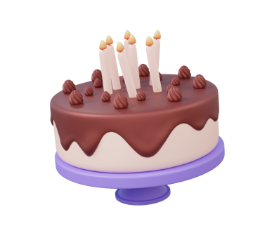 İzole edilmiş arkaplanda mum bulunan çikolatalı pasta ikonu sembolü. Parti sürprizi doğum günü yıl dönümü, şenlikli pasta, Noel, kafe pastanesi. 3D görüntüleme. en az çizgi film ögesi