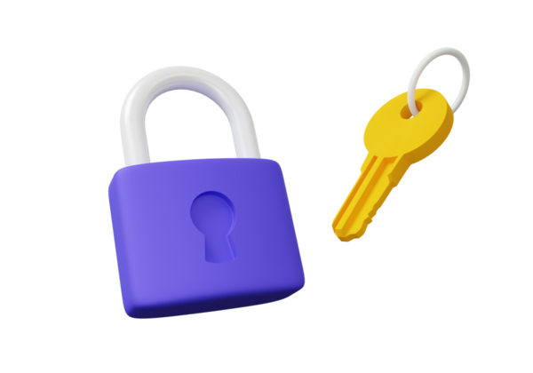 Kilit güvenlik konsepti. Yüzen asma kilit simgesini aç. Hesap numarası, kimlik parolası kişisel bilgi güvenli ev. 3d resimleme