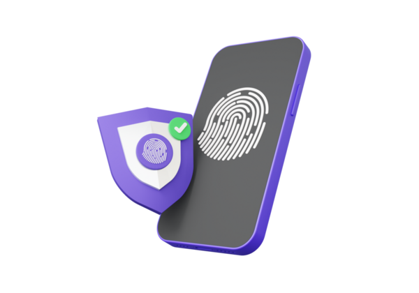 Cep telefonundaki parmak izi kullanıcı adı parolası. Kimlik konseptini doğrulayan uygulamayı aç. Kişisel mahremiyet, teknoloji siber güvenlik koruması, güvenli kimlik. 3d oluşturma