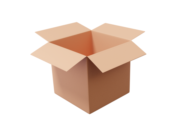 İzole edilmiş arkaplanda kutu simgesini aç. Alışveriş teslimatı lojistiği, indirimli satış konsepti. En az çizgi film tarzı. 3d resimleme