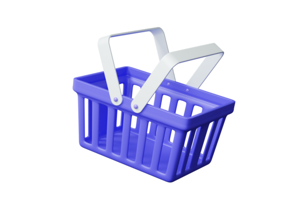 Ürünler boş alışveriş sepetleri, izole nesnelerin arka planında online konsept alışverişi. İndirim, promosyon, satış, afiş, web sitesi, çizgi film minimumu. 3d resimleme