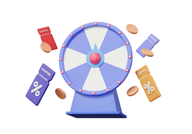 İzole bir arka planda yüzen kupon paraları olan şans çarkı. Ticari alışveriş tanıtımı, pazarlama, eğlence riski kumar, büyük ikramiye. Elementler. 3d resimleme