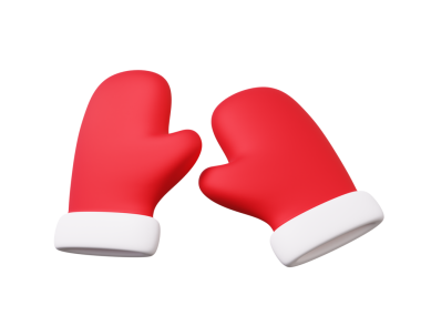 Çizgi film karakteri, iki kırmızı Noel eldiveni ve izole bir arka plan. Şenlikli tasarım unsurları, Noel Baba 'nın mutlu Noel' ini kutlamak. 3d resimleme