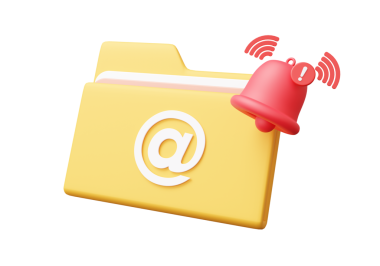 E- posta bülteni uyarı çanı izole edilmiş arka planda kırmızı alarm dijital belgesi. Kompozisyon reklam elemanları konsepti. Çizgi film tarzı asgari. 3d hazırlayıcı