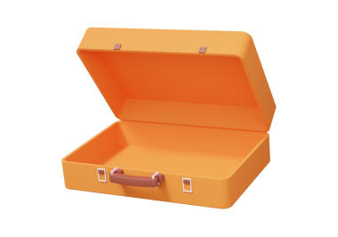 Minimum çizgi film açık bavul valizi turizmi tatil planlama dünya turu seyahat eğlence turu valizi yaz konsepti. 3d resimleme